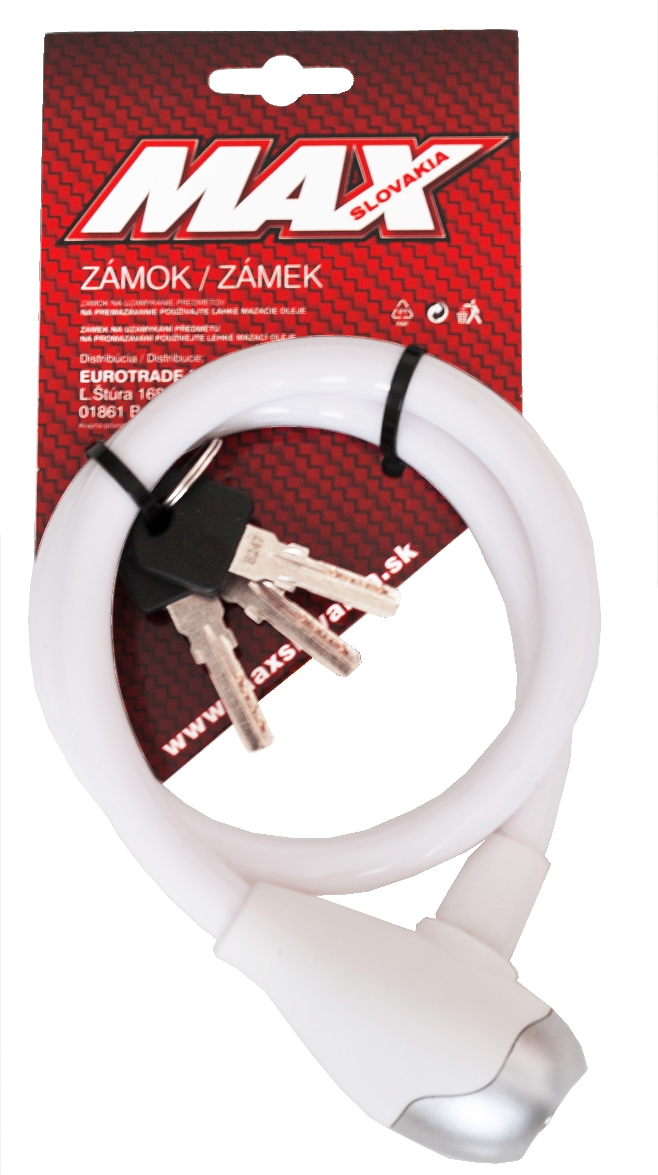 4505 Zámok lanový, 12x650 mm, 3 obojstr. kľúče, biely