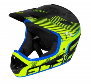 902105 Prilba TIGER downhill čiern-fluo-modrá, matná L-XL